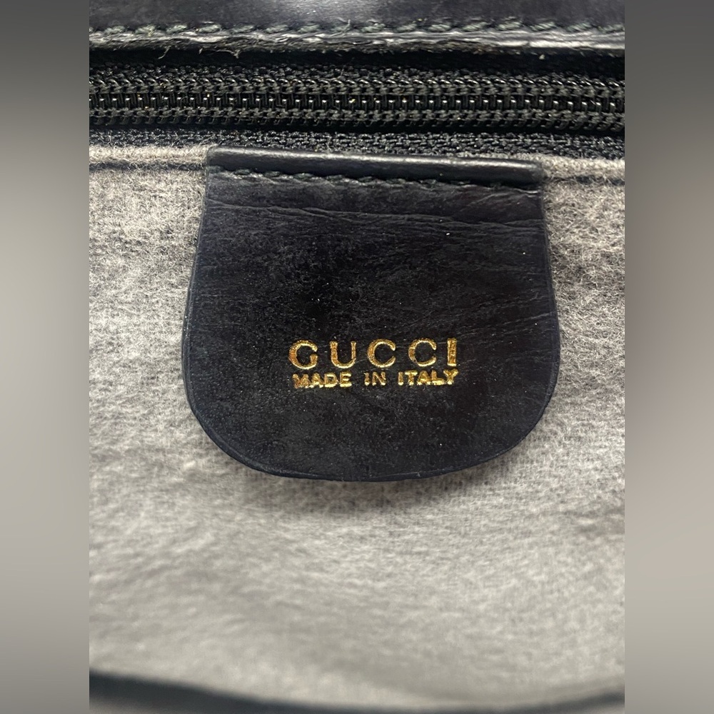 GUCCI Bamboo Clasp Top Hand Bag Leather Black Vintage - Picture 8 of 16